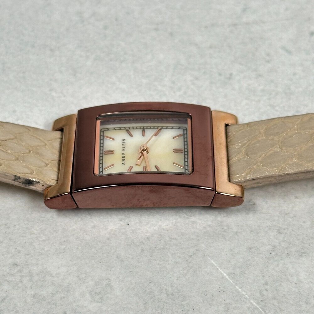 Anne Klein Watch Womens 20mm Rectangle Brown Bronze Tone MOP Dial New Battery - Picture 2 of 12